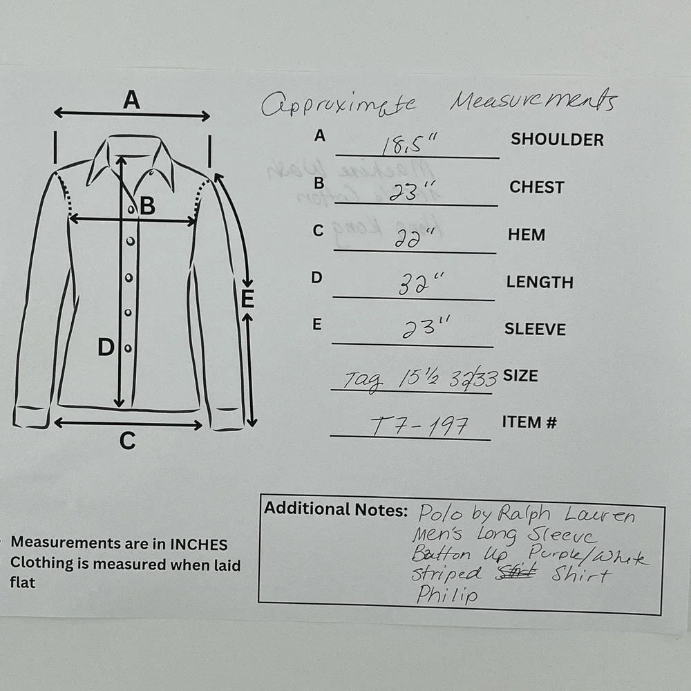 Polo Ralph Lauren Men's Button Up Shirt Sz 15 1/2 32/33 Purple/White Stripe - Picture 8 of 8
